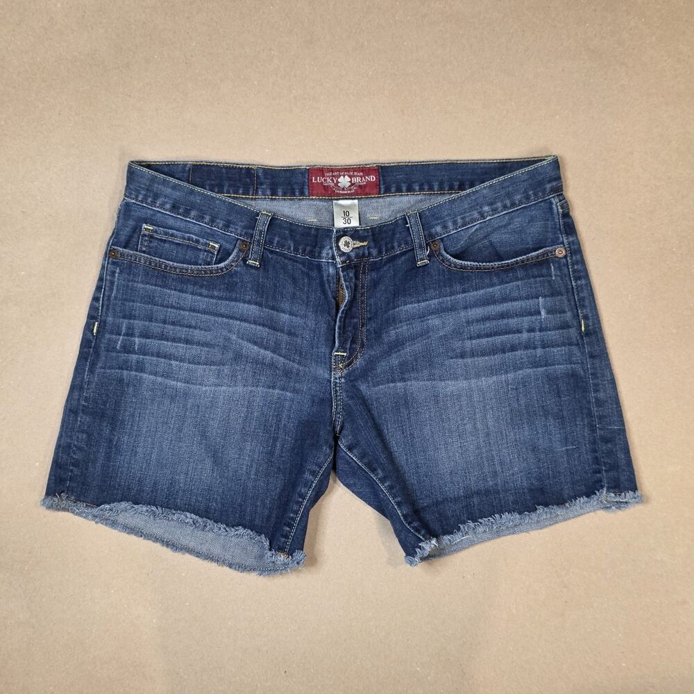Lucky Brand Riley Shorts Women 10/30 Blue Distressed Raw Hem Denim Cutoffs
